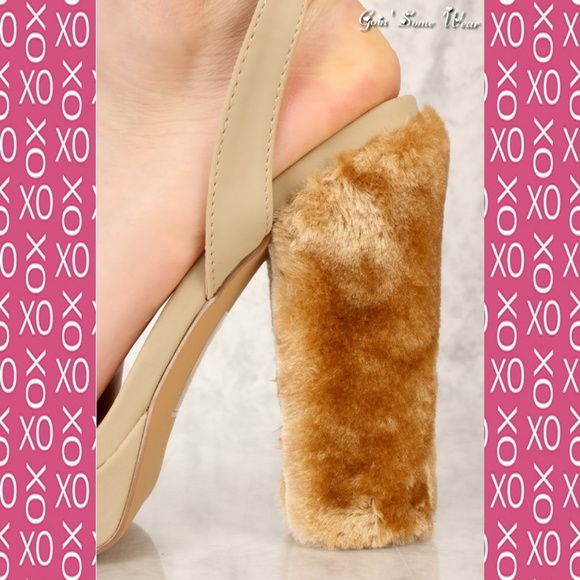 Nude Open Toe Faux Fur Chunky Heel SZ: 6 - Picture 3 of 8